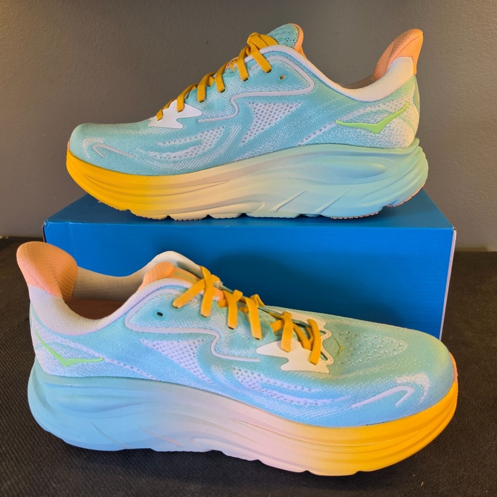 New Men's 11D Hoka Clifton 10 Blue Multi Color Running Gym Shoes 1120530 BBPK - Picture 2 of 9